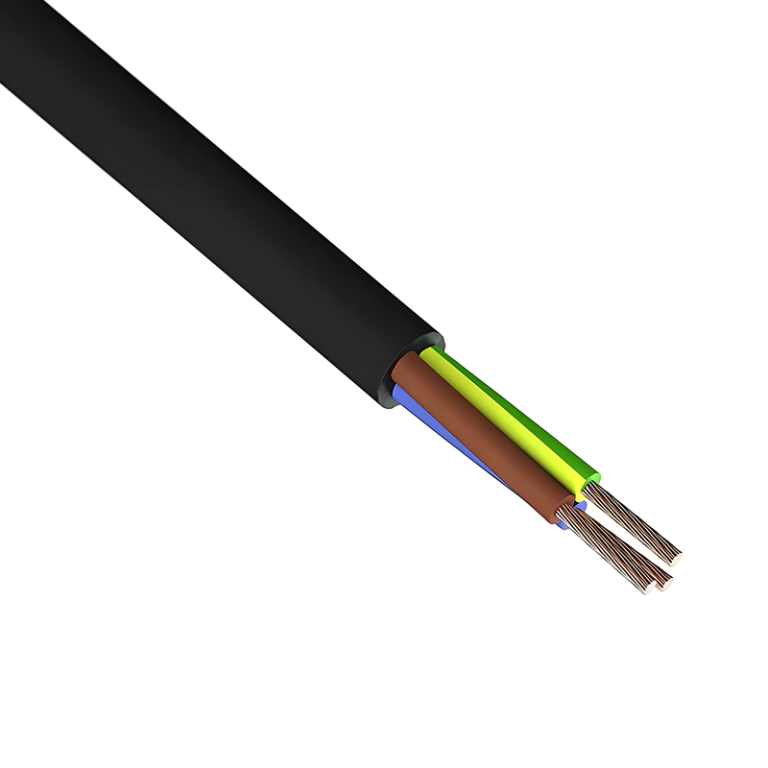3 Core Black Tough Flexible Rubber Power Mains Cable - 1.5mm x 50 Metres
