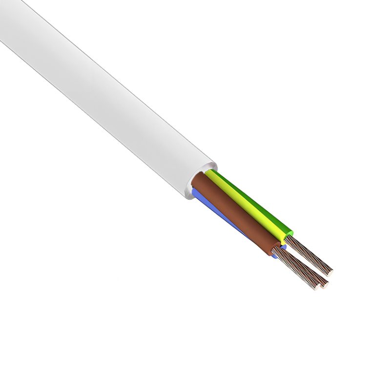 3 Core White PVC Medium Duty Flex Power Mains Cable - 1.5mm x 10 Metres