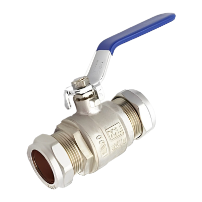 Blue Handle Compression Lever Ball Valve - 22mm Left