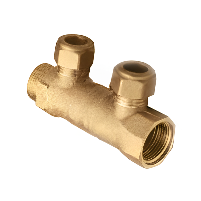 Brass 2 Way Linear Manifold - 3:4 BSP x 15mm