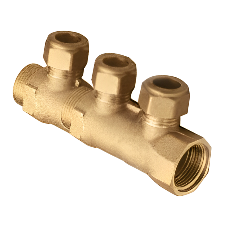 Brass 3 Way Linear Manifold - 3:4 BSP x 15mm