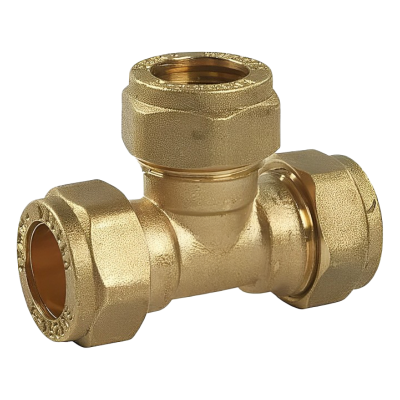 Brass Compression Equal Tee - 22mm Left