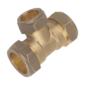 Brass Compression Reducing Tee - 22mm x 22mm x 15mm Left