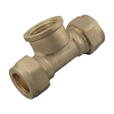 Brass Compression Threaded Centre Tee - 15mm x 15mm x 1:2 Left