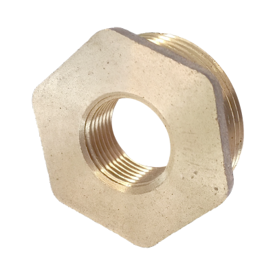 Brass Hexagon Reducing Bush - 1 1:4 BSP x 3:4 BSP  Left