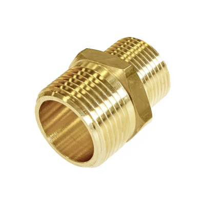 Brass Threaded Hexagon Reducing Nipple - 1:2 x 3:8 BSP Left