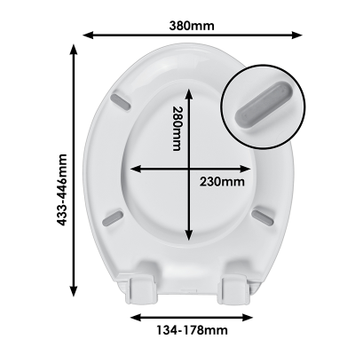 Celmac Sapphire White Toilet Seat & Cover With Plastic Hinges Size