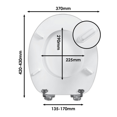 Celmac Woody Lux Soft Close White Toilet Seat & Wooden Cover Sizing