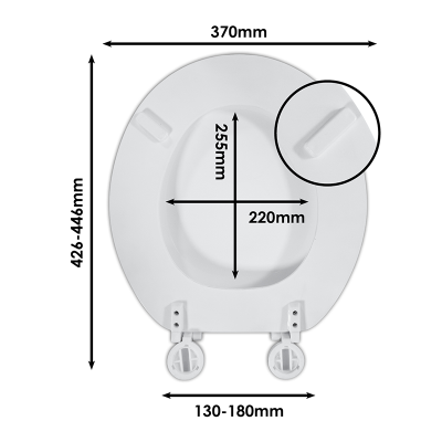 Celmac Woody Paramount White Toilet Seat & Wooden Cover Sizing