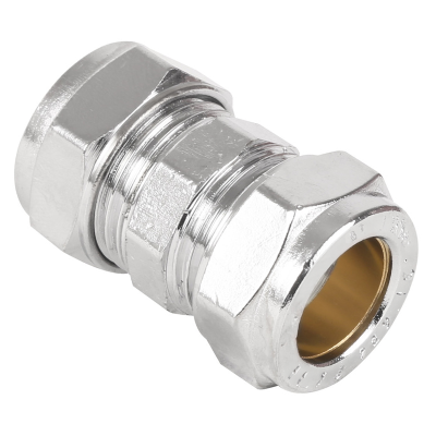 Chrome Compression Female Equal Straight Coupling Fitting - 8mm