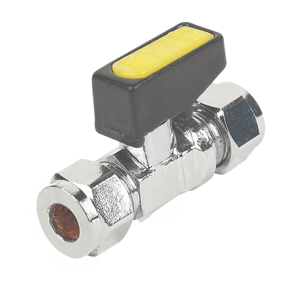 Chrome Mini Lever Gas Ball Valve - 15mm Left