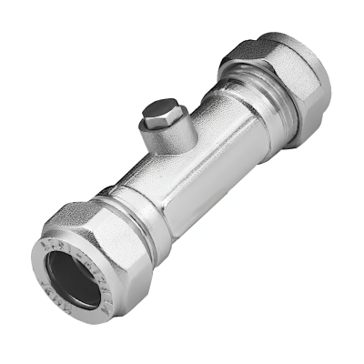 Chrome Plated Brass Compression Double Check Valve - 15mm Left