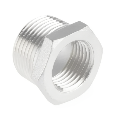 Chrome Threaded Hexagon Bush - 1 Inch BSP x 1:2 Inch BSP