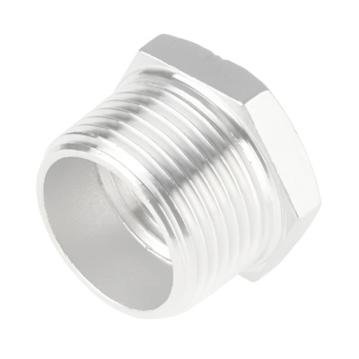 Chrome Threaded Hexagon Bush - 1:2 Inch BSP x 3:8 Inch BSP Back