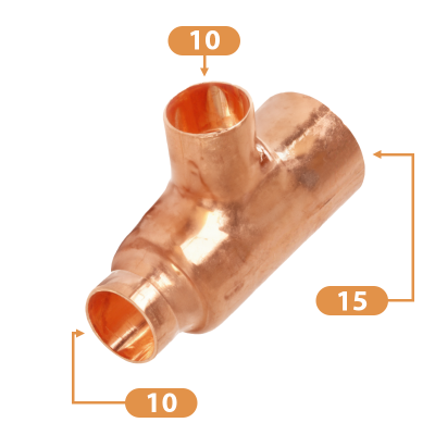 Copper End Feed Reducing Tee - 15mm x 10mm x 10mm Sizing