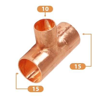 Copper End Feed Reducing Tee - 15mm x 15mm x 10mm Sizing