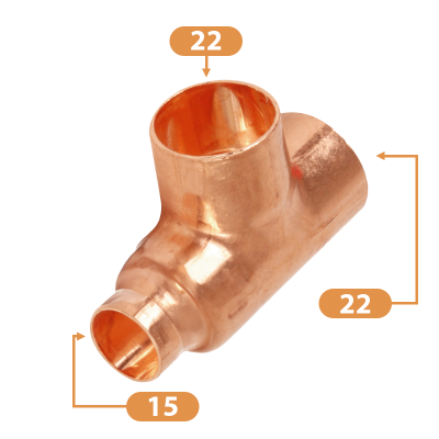 Copper End Feed Reducing Tee - 22mm x 15mm x 22mm Sizing