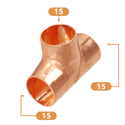 Copper End Feed Swept Pitcher Tee - 15mm Sizing