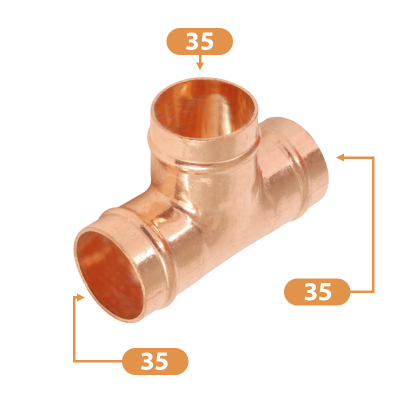 Copper Solder Ring Equal Tee - 35mm Sizing