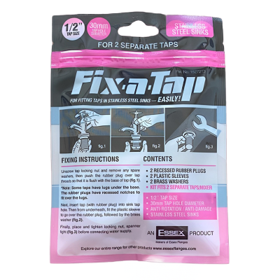 Fix-a-Tap Kit For Stainless Steel Sinks - 1:2 x 30mm Back