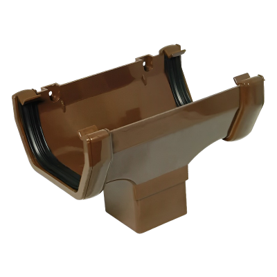 FloPlast Brown Square Gutter Running Outlet - 114mm Left