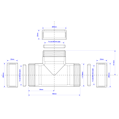 McAlpine 42E-CB Chrome Plated Brass Compression Tee - 42mm Drawing