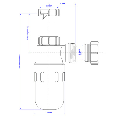 McAlpine A10AR-CP Plastic Resealing Adjustable Inlet Bottle Trap - 32mm Drawing