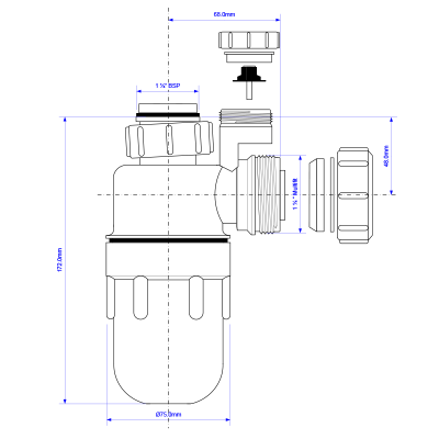 McAlpine A10V Anti-Syphon Bottle Trap - 32mm Drawing