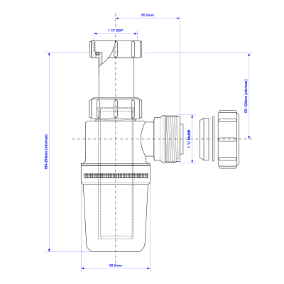 McAlpine AA10 Adjustable Inlet Slim Bottle Trap - 32mm Drawing