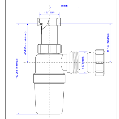 McAlpine CAA10 Chrome Adjustable Inlet Slim Bottle Trap - 1 1:4 BSP Drawing