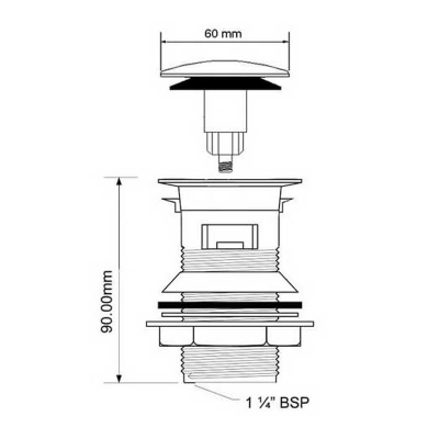 McAlpine CW60-CB Chrome Plated Brass Slotted Basin Clicker Waste Sizing