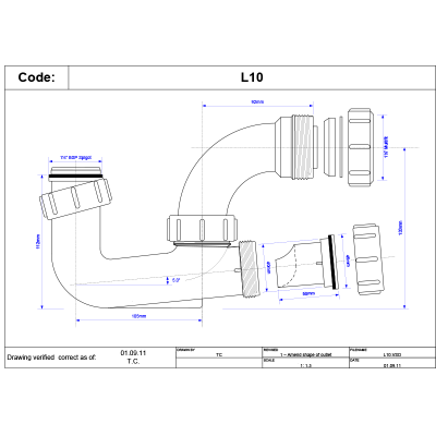 McAlpine L10 Seal Bath Trap with Cleaning Eye - 1 1:2 BSP Diagram