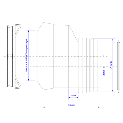 McAlpine MAC-4 20mm Offset MACFIT WC Connector - 110mm Drawing