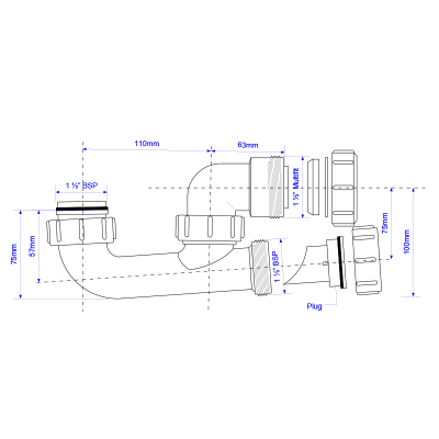 McAlpine SM10 Seal Bath Trap with Cleaning Eye - 40mm Drawing