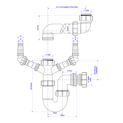 McAlpine SSK1 Single Bowl Space Saver Kit - 40mm Drawing