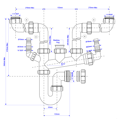 McAlpine SSK2 Double Bowl Space Saver Kit - 40mm Drawing