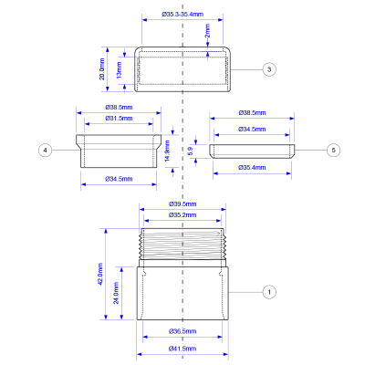 McAlpine Straight CP Brass x ABS Connector - 32:35mm Drawing