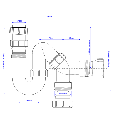 McAlpine TP10 Tubular Swivel All In One Trap - 40mm Drawing