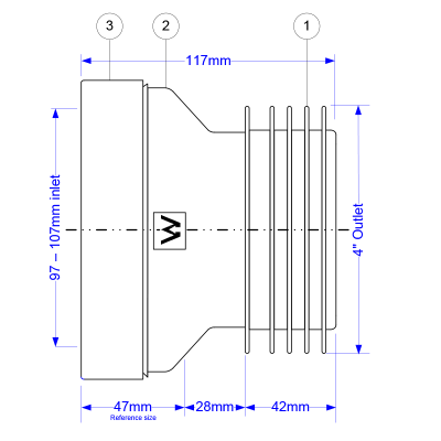 McAlpine WC-CON1 Straight WC Pan Connector - 110mm Drawing