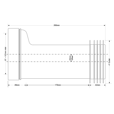 McAlpine WC-CON5 20mm Offset Pan Connector - 110mm Drawing