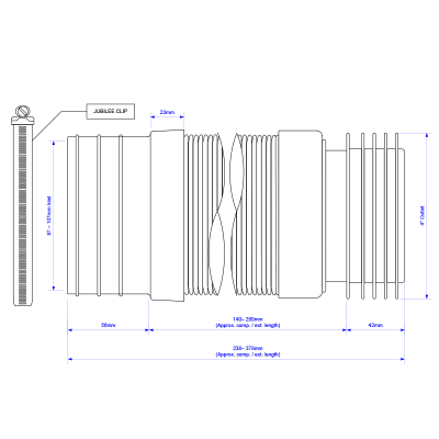 McAlpine WC-F21R Back to Wall Flexible WC Connector - 110mm Drawing