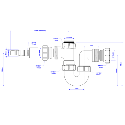 McAlpine WM2 Sink Trap with Horizontal Domestic Appliance Nozzle - 40mm Drawing