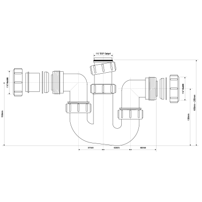 McAlpine WM4 Adjustable Washing Machine Waste Trap - 40mm Drawing