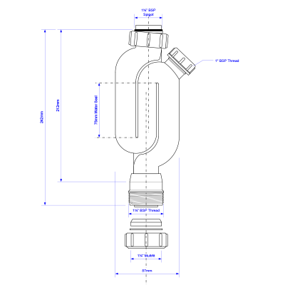 McAlpine X10 Straight Through Trap - 32mm Diagram