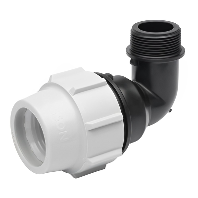 Plasson Compression MDPE Male 90° Elbow - 25mm x 3:4 BSP Left