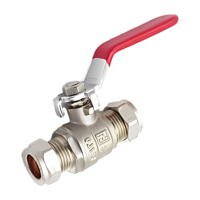 Red Handle Compression Lever Ball Valve - 15mm Left