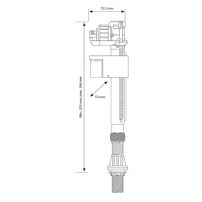 Siamp 99T Plastic Bottom Entry Adjustable Telescopic Inlet Float Valve - 1/2 Diagram