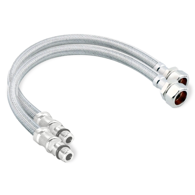 Stainless Steel Pack Of 2 Flexible Monobloc Tap Hose - 15mm x 10mm x 500mm