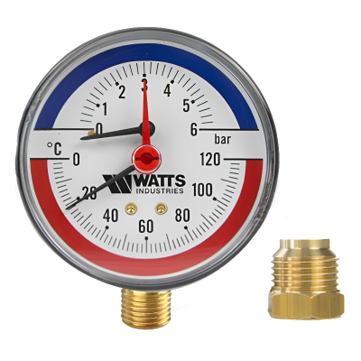 Watts 0-6 Temperature & Pressure Gauge For Heating Bottom Connection Left