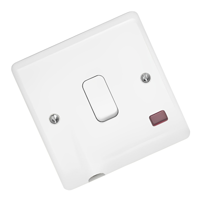 White Single 20 Amp Switch (Flex Outlet & Neon) Left